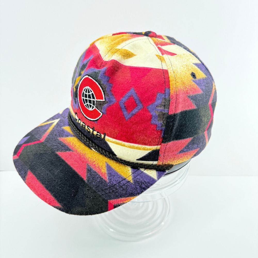 VTG Coastal Snapback Hat Aztec Southwestern Geometric Rope Brim Made in USA READ - Picture 6 of 11